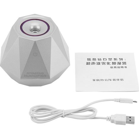 Humidificateur d'air 98E 180ml forme diamant USB silencieux avec lumière LED arrêt automatique anti-surchauffe pour bureau voiture (1/5)