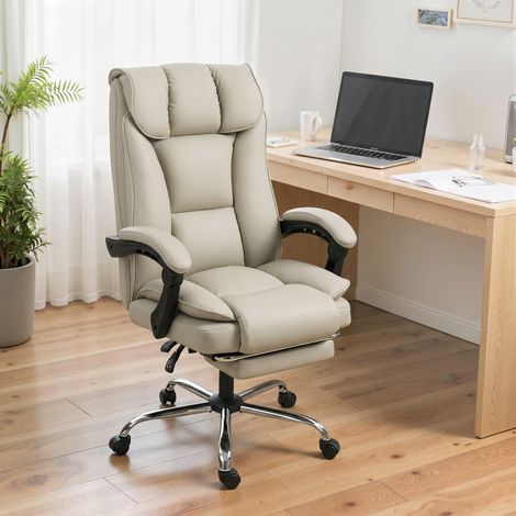 Fauteuil de bureau avec repose-pieds, dossier inclinable, rembourrage épais, revêtement en similicuir kaki (1/5)