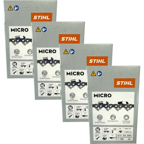 Stihl 4x 1/4" Picco Micro 3 (PM3) cadena de sierra 30 cm 1/4" P 1.1 mm 64 TG 4 piezas ( 4x 36700000064 )