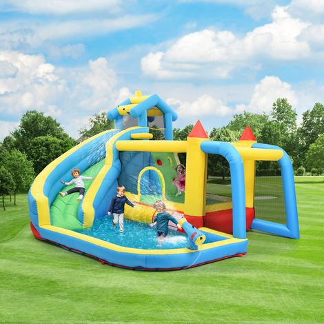 Hüpfburg Kinder 364x315x239 cm, aufblasbare Hüpfburg mit Rutsche, Pool und Gebläse, 5 in 1 Garten Hüpfburg für 3 Kinder, 3-10 Jahre