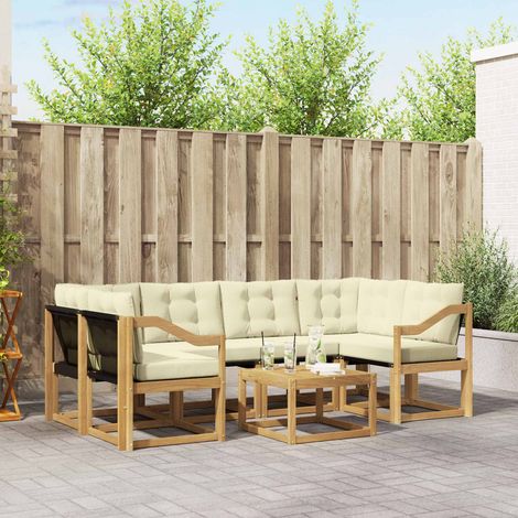 vidaXL Conjunto de sofás de exterior 7 uds. Blanco y Crema (1/5)
