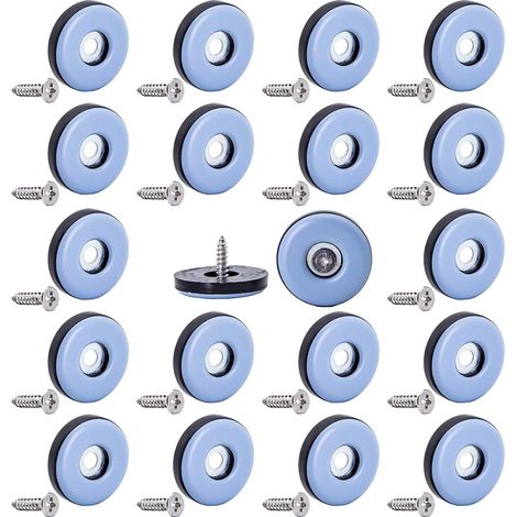BEBUSINGOTO Paquete de 20 deslizadores de teflón de 22 mm para patas de sillas, protectores de suelo, deslizadores móviles de PTFE con tornillos para suelos de alfombra, baldosas y madera. (1/5)