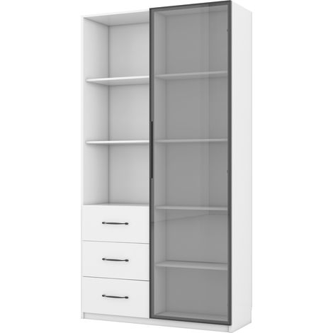 Vitrina LED blanca 80 x 40 x 160 cm con puerta de cristal, 3 cajones y 3 estantes (1/5)
