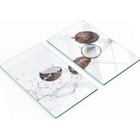 Planche à découper décorative en verre trempé, motif noix de coco et eau, 2 x 30 x 52 cm (1/5)