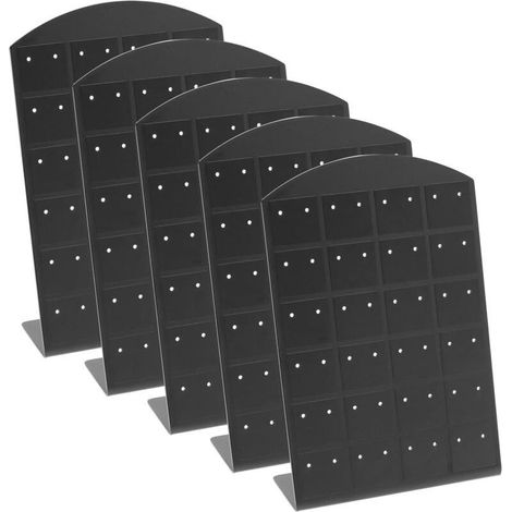 Lot de 5 Présentoir Bijoux à Boucles d'Oreilles en Plastique à 48 Trous - En Forme de L - Noir (1/5)
