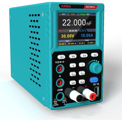 Alimentation de Laboratoire Programmable et multimètre 2 en 1 (0-30 V, 0-10 A) Alimentation de Laboratoire avec mémoire de données, Haute précision, OCP, OVP, Logiciel PC et Recharge USB DC310Pro