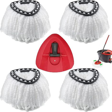 Lot de 4 Recharges pour Vileda Turbo + 1 Base Rotative, Têtes de Balai Serpillière en Microfibre 2-en-1 (1/4)