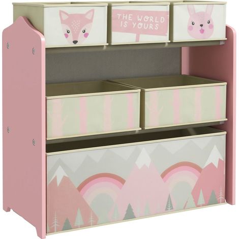 Meuble de rangement enfant avec 6 boîtes amovibles en tissu non tissé Organisateur de jouets, étagère 63L x 30l x 66H cm (1/5)