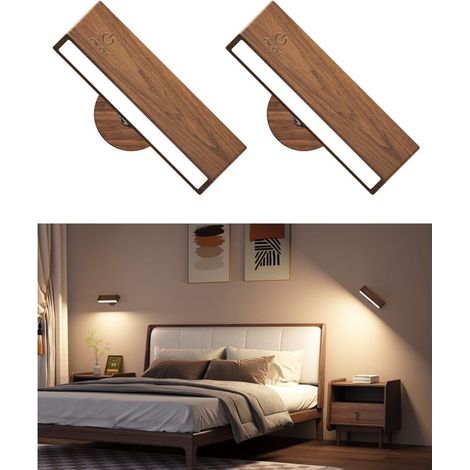 USB Rechargeable Wireless Wall Lamp, Indoor Wooden Wall Light, Wireless Dimming Wall Lamp for Bedroom, Touch Control Bedside Lamp, Wireless Lamp