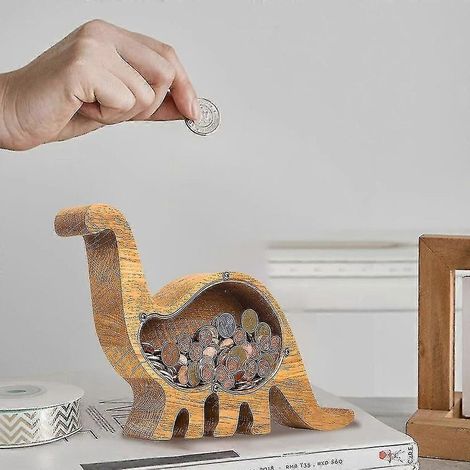 Tirelire en bois en forme de dinosaure, boîte à économies, cadeau pour enfants, décoration intérieure, 1 pièce, couleur bois (1/5)