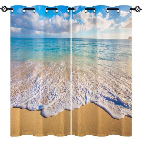Rideau Occultant Tropical Hawaii Océan Plage Rideau Thermique Isolant Tenture Opaque à Oeillets Draperies Intérieurs pour Maison Chambre Salon 2 Panneaux L 117 x H 138 cm - 117L X 138H cm (2 Panneaux) (1/5)