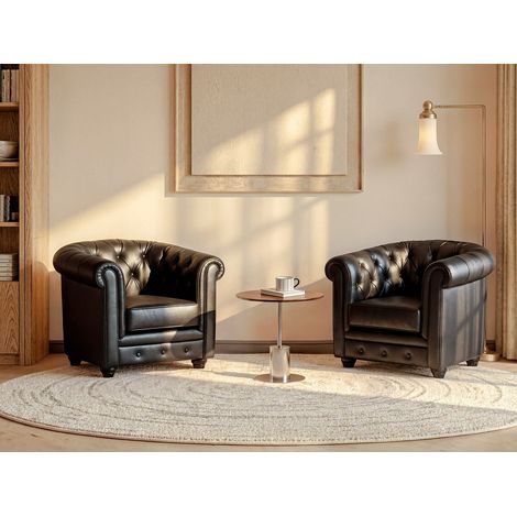 Lot de 2 Fauteuils CHESTERFIELD - Simili Noir (1/4)