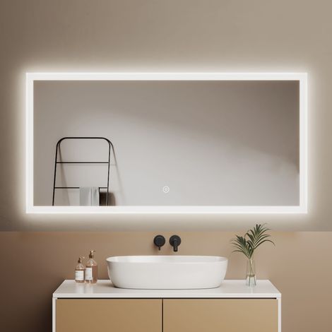 EMKE Badspiegel mit Beleuchtung Dimmbar 60x120cm Kaltweißes Licht mit Touch Sensor Wandspiegel mit Satiniertem Rand