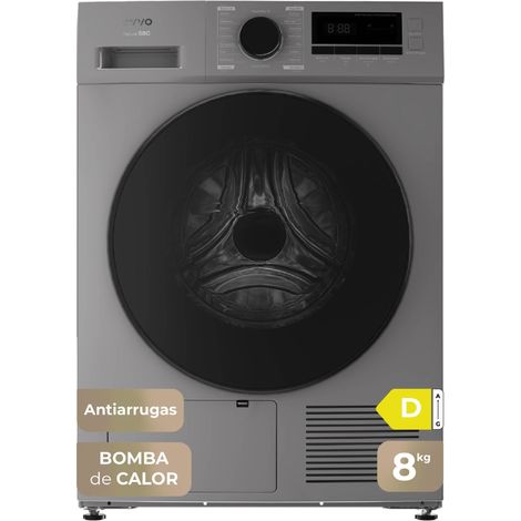 EVVO Secadora 8 kg bomba de calor S8, Clase energética D, Airfresh, Sensor de humedad, Antiarrugas, Inicio diferido, inox