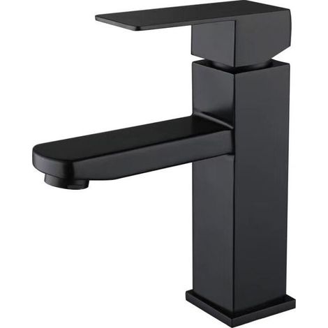 Black Stainless Steel Single Handle Basin Faucet Hot and Cold Water Black Sink Faucet Black Bathroom Mixer Tap (Without Water Line) (1/5)