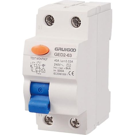 Disjoncteur différentiel : disjoncteur FI RCD 2 pôles 40 A Disjoncteur différentiel 30 mA Installation (interrupteur FI 2 pôles 40 A) (1/5)