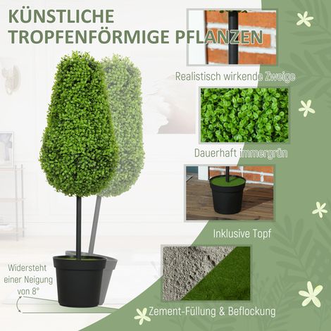 Lot de 2 fausses plantes buis 90 cm forme goutte, végétaux synthétiques en plastique en pot, décoration intérieure moderne (1/4)