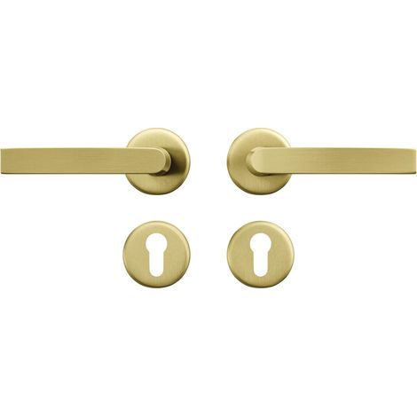 Kit de ferrures de porte intérieure - Poignée de porte avec rosace - Avec trou de cylindre - Doré (1/5)