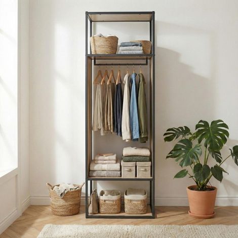 Mob-In – Portant vêtements OSLO en bois et métal – Structure métallique gris anthracite – Dimensions L60 x H184,5 cm – Capacité 60 kg