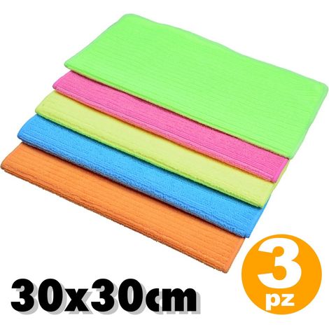 TrAdE Shop Traesio - 3 Pezzi Panno Strofinaccio Da Cucina In Microfibra 30 X 30 Cm Pulizia Casa Bagno - (1/2)