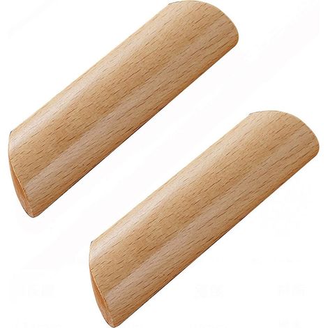 Lot de 10 Poignées tiroir Bois, Entraxe 96 mm, Hêtre massif, Pour placard commode (1/5)