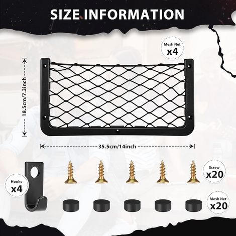 [4er-Pack Auto-Aufbewahrungsnetz, Kofferraum-Aufbewahrungsnetz, große Größe, Auto-Taschen-Organizer-Tasche für Auto, Wohnmobil, Boot, Zuhause (36,5 x 18,5 cm (4 Stück))