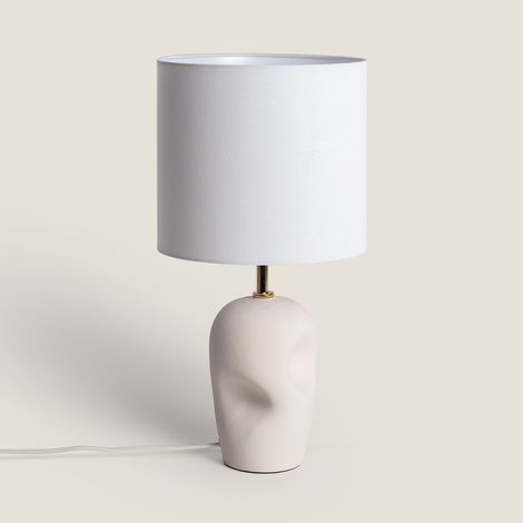 Lámpara de Mesa Cerámica y Tela Barta Blanco