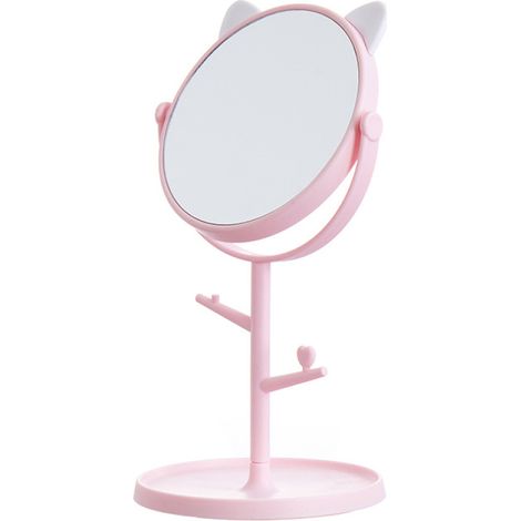 1 Miroir de bureau, oreilles de chat, rotatif 180°, base amovible, rose, salle de bain (1/5)