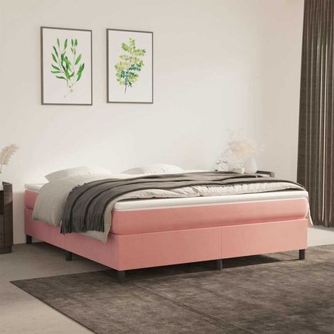 Cama box spring con colchón terciopelo rosa 180x200 cm (1/5)