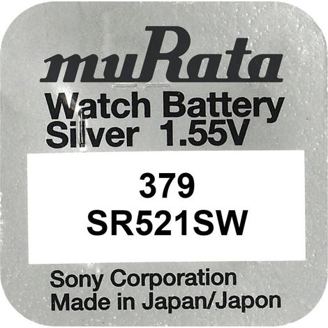 .Murata 379 SR 521SW Watch Battery Silver 1,55 V.
.lot de 10piles.
.
.