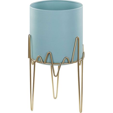 Beliani – Cache-pot sur pieds en métal bleu et doré – 39 cm de hauteur – 19 cm de diamètre – Pour décoration intérieure et extérieure