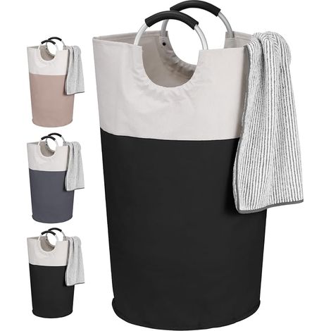 Panier a Linge Poignées 95L Pliable Bac à linge Grande Capacité Panier de Lavage Panier de Rangement stockage bouteilles Noir (1/5)