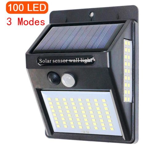 SABIR Lampe Solaire Extérieur, 4 Pack 100 LED Lumière Solaire IP65 Etanche Projecteur LED Extérieur avec Détecteur de Mouvement, Éclairage Mural de Sécurité sans Fil pour Jardin [Classe énergétique A+ (1/5)