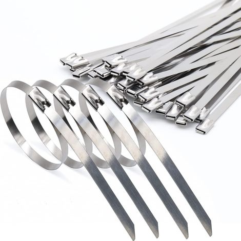 4.6  400mm Collier de Serrage Inox, 304 Attache Câblées Acier Inoxydable,122 kg Autobloquante Attaches de Câble Robustes,Convient Pour Usage Industriel Garages, Extérieur Clôture 50 Pièces (1/5)