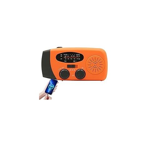 Radio solar, radio portátil de supervivencia AM/FM para prevención de desastres meteorológicos con 3 métodos de carga, cargador USB recargable para teléfono de 2000 mAh, color naranja.