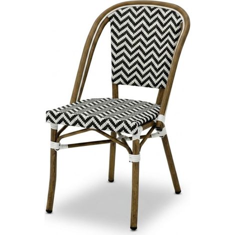 Chaise Brasserie Extérieur Terrasse de Café en Aluminium et Textilène Tressé en Noir et Blanc (1/5)
