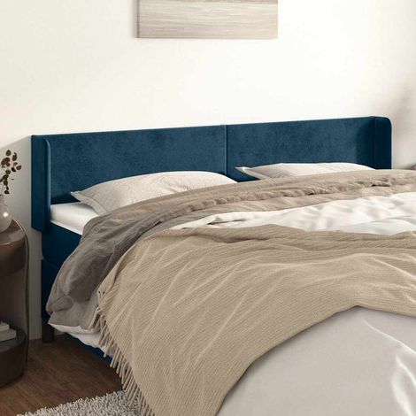 vidaXL Tête de lit avec oreilles Bleu foncé 203x16x78/88 cm Velours (1/5)