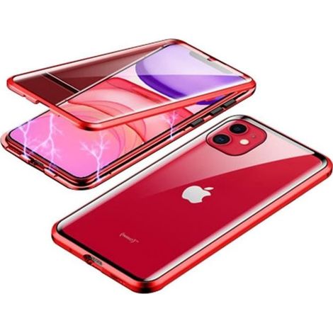 Coque iPhone 11, Étui Adsorption Magnétique Double face Verre trempé Couverture pour iPhone 11 -Rouge (1/4)
