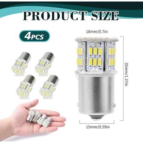 Ampoules LED 1157 Blanc Froid 6000–7000 K, 4 Pièces, 12–24 V, P21/5W, 1214 lm, pour Feux Stop, Clignotants et Feux de Position (1/3)