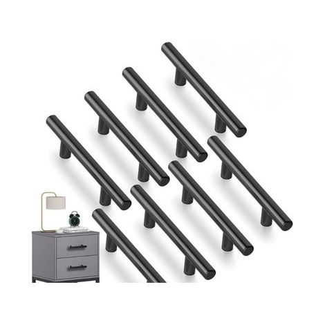 maniglie a T per ante di cucina con viti (150 mm), maniglie per mobili da cucina in acciaio inossidabile con interasse fori di 96 mm, per ante di armadi, maniglie per ante di cucina, nere (1/5)