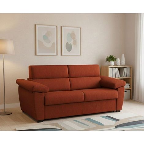 Dmora - Sofá fijo 2 plazas Palmira, Sofá lineal para salón, acolchado, desenfundable, calidad 100% Made in Italy, 205x95 h100 cm, Naranja (1/5)