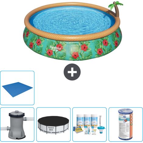 Piscine gonflable ronde Bestway à réglage rapide - Paradise Print - 457 x 84 cm - Comprend des Accessoires CB11 (1/5)