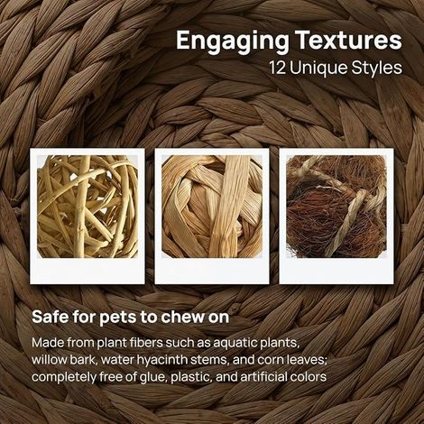 Chew Toys for Small Animals Natural Chew Balls - 6.5-7cm Chew Balls Toys for Hamster Rabbit Guinea Pig Chinchilla - Wicker Grass Rope (1/4)