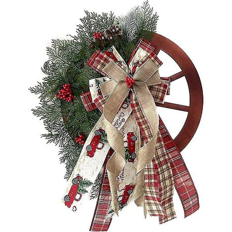 Couronne de Noël hivernale, pendentif de porte, roue de carrosse de ferme, ornement de Noël, couronne de Noël P (1/5)