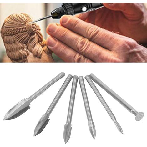 Set aus 3,0 mm dreischneidigen Messern für die Holzschnitzerei (5 dreischneidige Messer + 1 Schleifkopf + Dorn) (1/5)