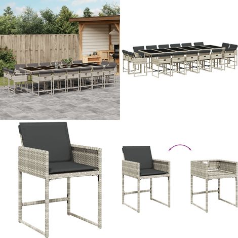 Ensemble à manger de jardin et coussins 17 pcs gris clair rotin - Salon De Jardin - Meuble De Jardin - Set Salon De Jardin - Mobilier De Jardin - Table De Jardin - Home & Living (1/5)