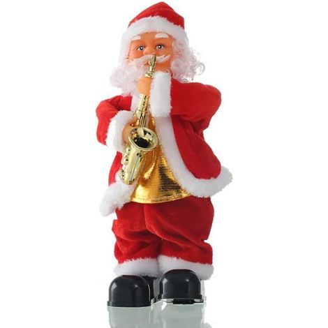 Père Noël chantant et dansant au saxophone, décorations de Noël (1/2)