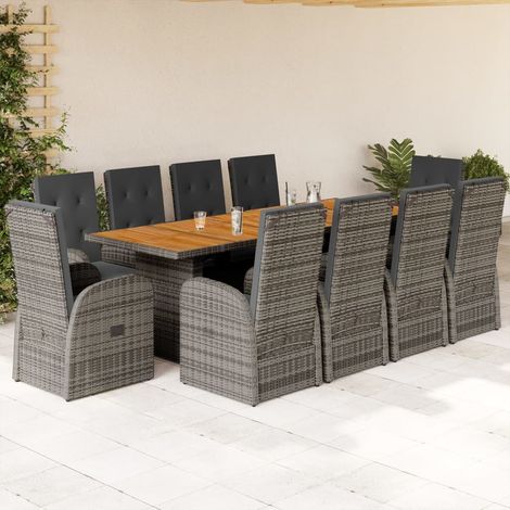 Salon de jardin 11 pièces en polyrotin gris avec table, fauteuils inclinables et coussins, 152.8kg - PANGIVO (1/5)