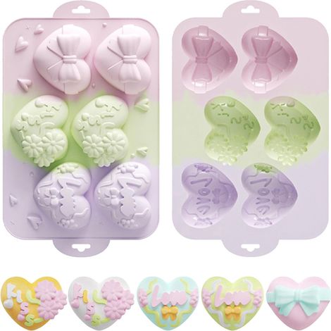 Set di 2 stampi per cioccolato a forma di cuore, stampi in silicone 3D per cioccolato, torte, gelatine, budini e saponi artigianali, per la produzione di dolciumi (design bicolore).