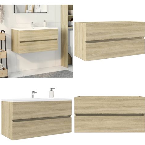 Mobile Lavabo Rovere Sonoma 90x38,5x45 cm in Legno Multistrato - Lavabo in legno - Mobile in legno multistrato